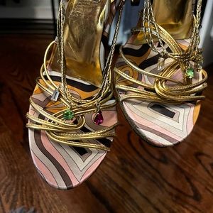 Vintage Authentic Emilio Pucci Glitter Stiletto Sandal size 36.5